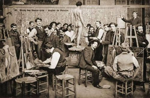 huariqueje:  Male model posing at the Ècole des Beaux Arts ( in full: Ècole Nationale Supérie des Beaux Arts) in Paris (Late 1800s) Photographer: Unknown Source: Pieter Bruijn Kops