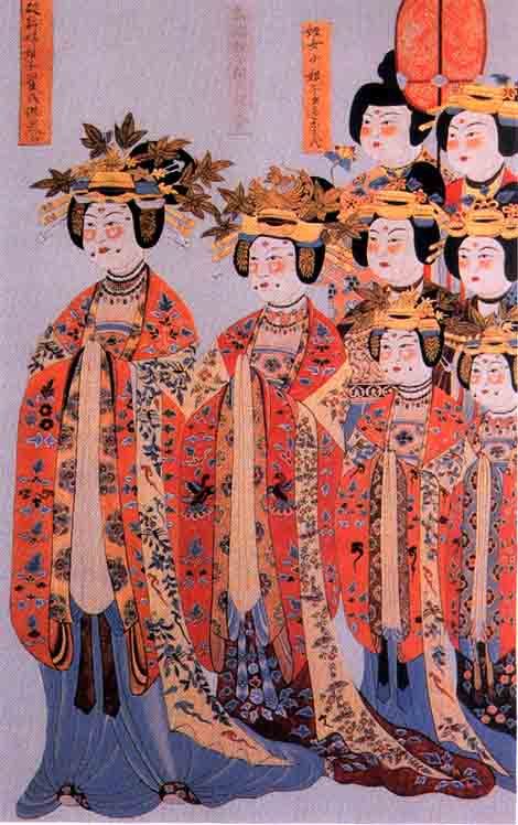 Buddhist donors in T'ang costume,painting from Dunhuang Mogao Caves,Tang dynasty