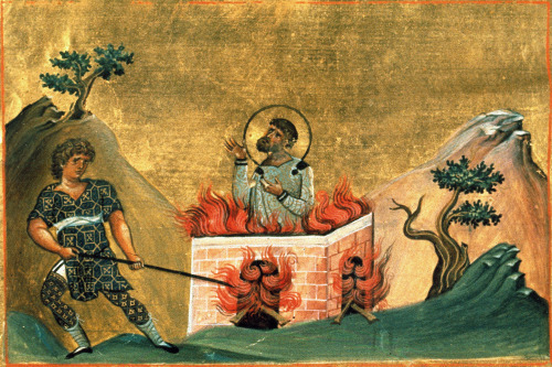 Byzantine Empress Theodora II and other illuminations from the Menologion of Basil II made in c. 100