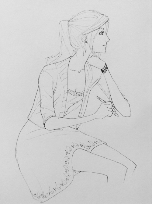 A crappy picture of an incomplete doodle. I’ve been drawing beth like crazy since the msf and 