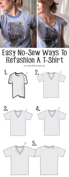 fashioninfographics:  Easy no-sew ways to refashion a T-shirt