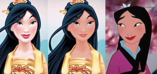 jhenne-bean:disneyforprincesses:I tried correcting Mulan’s skintone also, as well as a few other thi