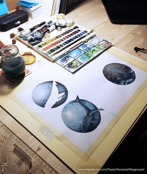 White night again! #nosleep #wip #whales #series # #watercolorart #watercolor #painting #series #sea