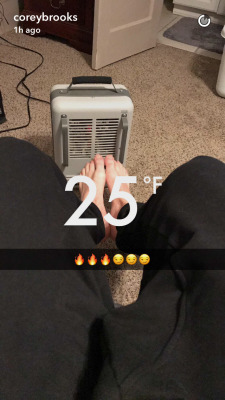 From Corey’s snapchat. Possible bulge? Yes/No? Either way, at least the foot fetish fans have some new material. 