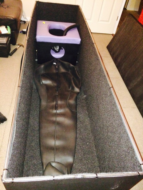 totallysubjugated:  It’s a long time since I posted any personal pics.  This is the new bondage box project for long term storage of the slave.  Originally, the box was a little too roomy for my liking but after a little work it’s a lot more snug