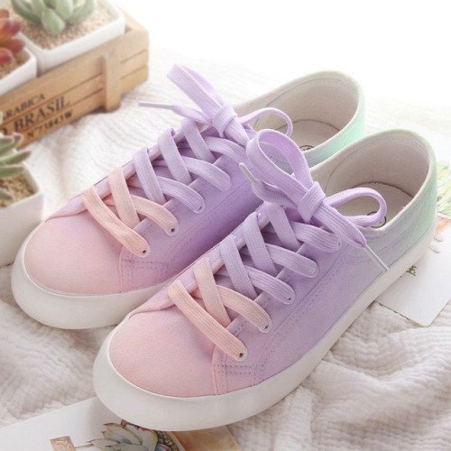 himifashion: Pastel Painting Canvas Flat Shoes 3 Colors