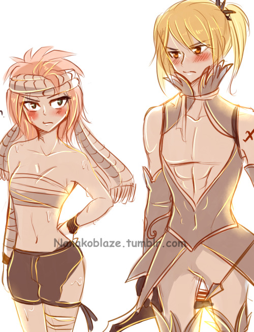 nanakoblaze:  fun sketch before dinner 030 i love genderbent Nalu.i leave it uncolored because we don’t know the colors of new stardress yet ; v ; but i love it so much <3GB!lucy! don’t stare at GB!Natsu too long . you are wearing tight pants,