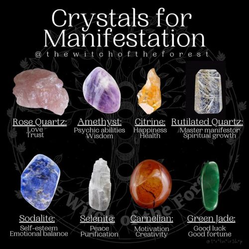 ✨ ℂ ✨ Here’s a collection of common crystals and the different forms of manifestation they can aid. 