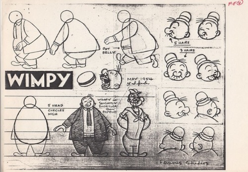 Popeye model sheets (and Bluto, Olive, and Wimpy), from Famous Studios, which grew out of Fleischer 