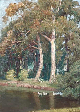 Fausto Eliseo Coppini (1870–1945)Vaneggiamento;  Lago en el bosque