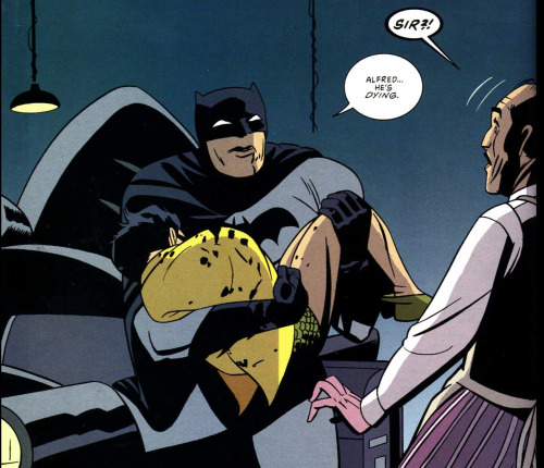dynamic-duo-deposit: Batman carrying a wounded Robin: the Dick Grayson edition