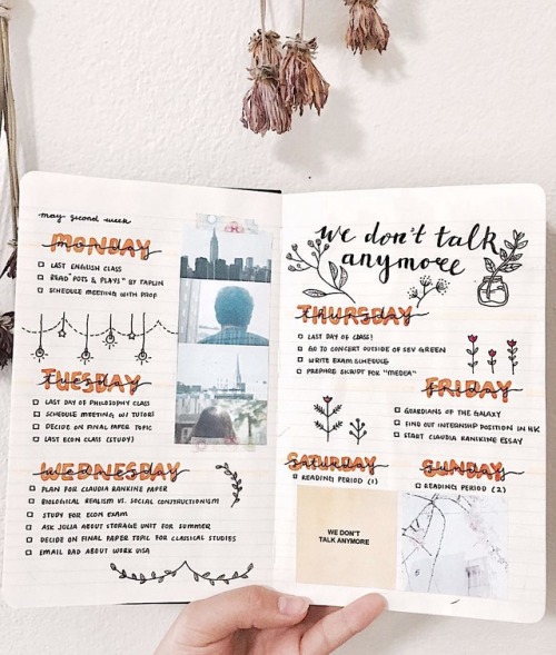 stvdybuddies: 05.08.17 || Bujo spread for the second week of May. It was our last week of class so t
