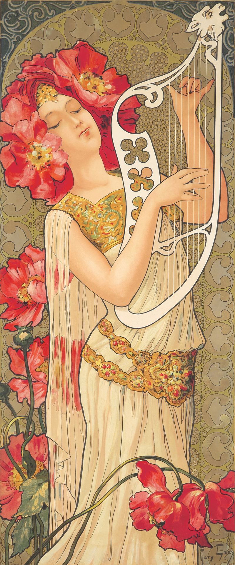 Chanson Antique. Mary Golay (British, 1869-1944).
Golay was an enigmatic female artist who was utterly devoted to the precepts of Art Nouveau and all the splendid excesses which that entails. Here, she tenderly guides us into the heart of some...