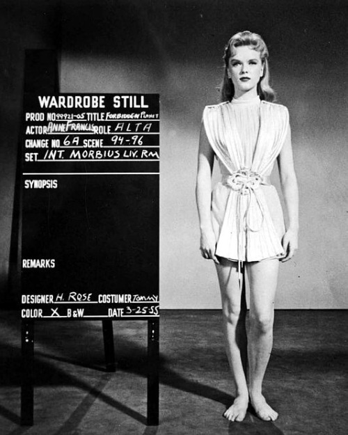 frank-o-meter:  Wardrobe tests for Anne Francis as Altaira in “Forbidden Planet” (1956)  🖤