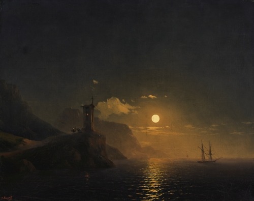 laclefdescoeurs: Chapel by the Coast on a Moonlit Night, 1851, Ivan Konstantinovich Aivazovsky