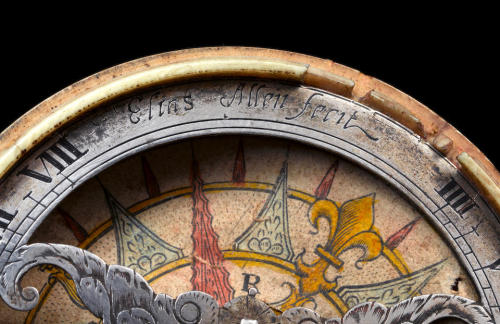 ltwilliammowett:Detail of an ivory and silver pocket horizontal compass sundial, made by Elias Allen
