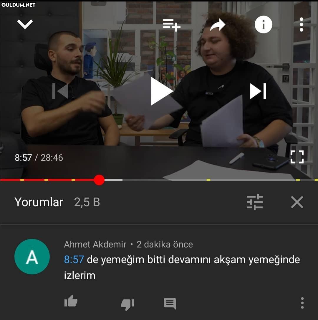 Video olmadan yemek...