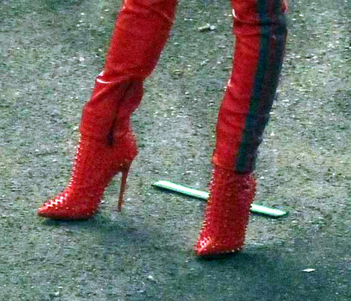 goddesstasha: Penelope Cruz in red leather and Christian Louboutin Snakilta bootsGoddess TashaOnly H