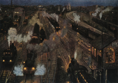 radstudies:Hans Baluschek (German, 1870-1935) - Big City Train Station, 1904 Image ID: an overhead v