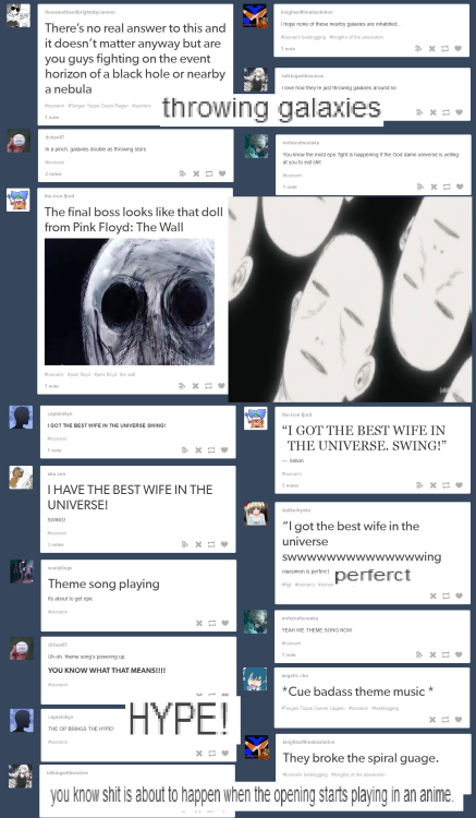canadiananimatorguy:  Tumblr reacts to: Gurren Lagann FinaleI did episode 8 so I figured I’d do episode 27 as well.