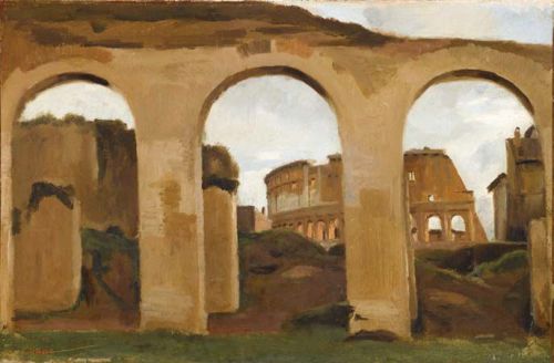 Camille Corot, The Colosseum Seen Through the Basilica of Constantine, 1825. Oil on paper, 23 × 35 c