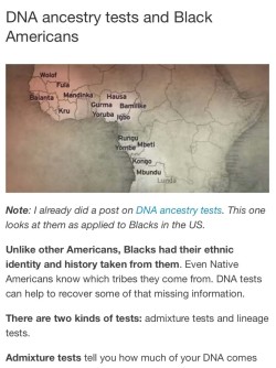 wakeupslaves:  DNA ancestry tests and Black Americans  Note: I already did a post on DNA ancestry tests. This one looks at them as applied to Blacks in the US.  Unlike other Americans, Blacks had their ethnic identity and history taken from them.