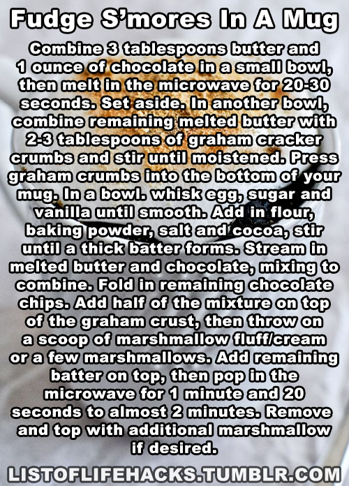 listoflifehacks:  If you like this list of life hacks, follow ListOfLifeHacks for more like it! Microwave Snacks You Can Make In A Mug Part 1 Here 