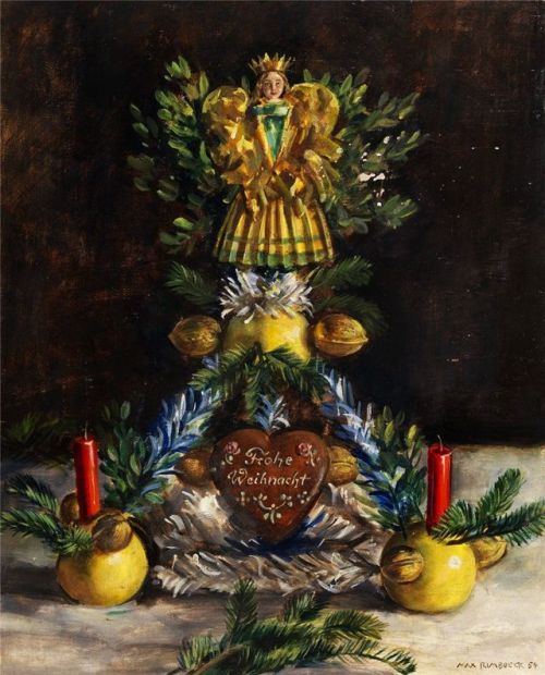 Christmas Still Life   -   Max Rimböck , 1954German, 1890-1956Oil on artist’s board, 51,5 x 41,5 cm.