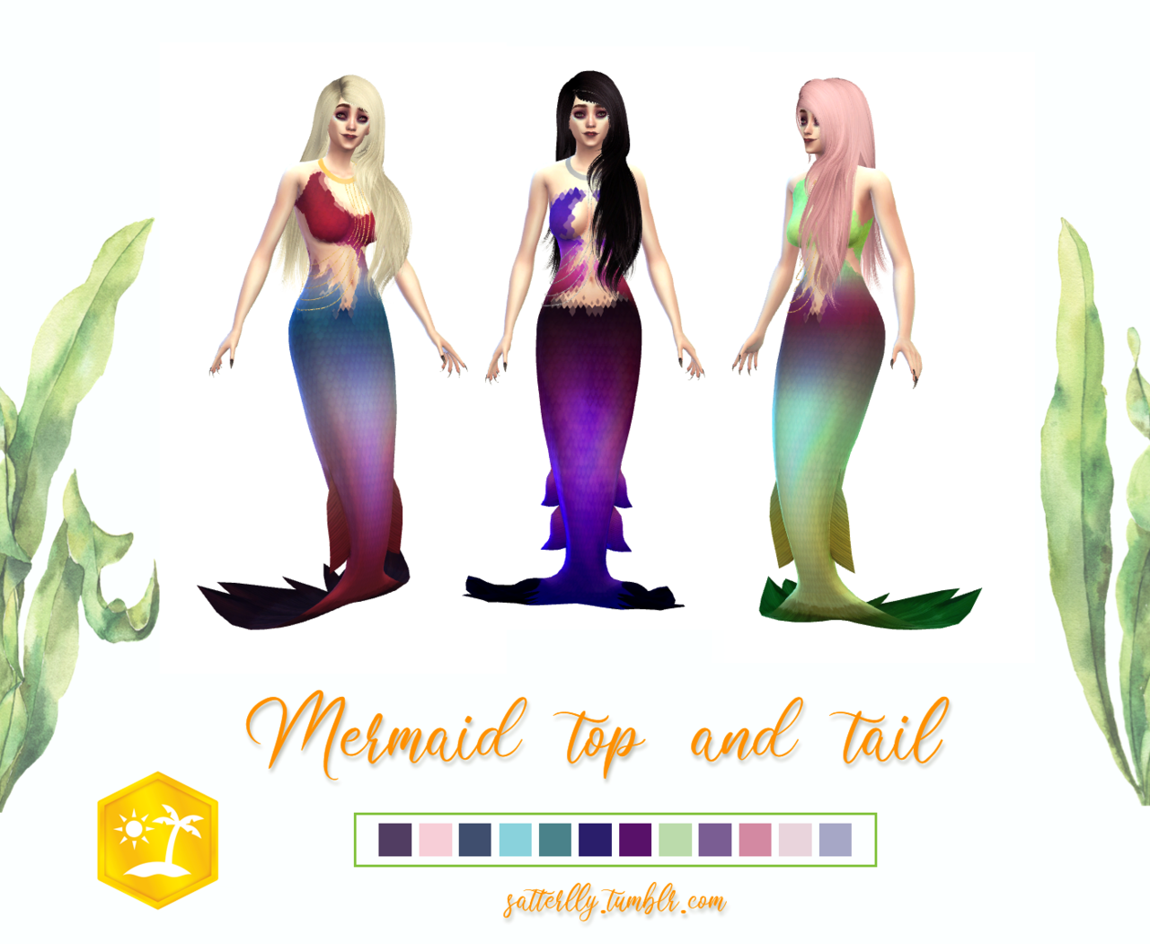 Mermaid top and tail (recolor) EA-mesh 12 swatches... - Satterlly