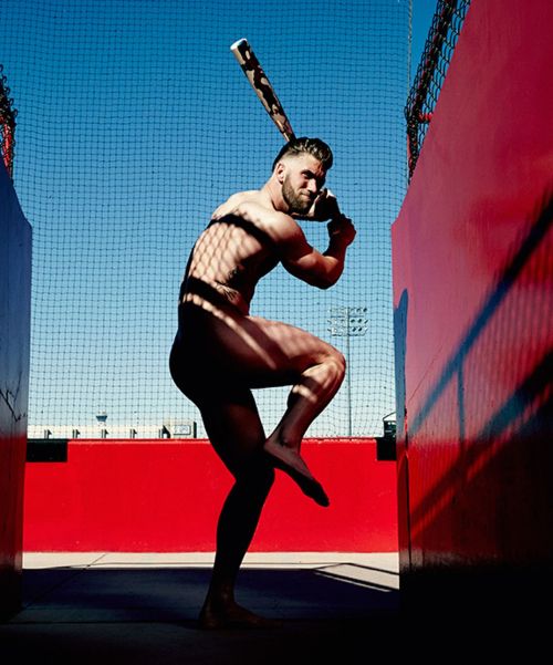 notdbd:  Bryce Harper of the Washington Nationals - baseball superstar, devout Mormon - gets naked for the ESPN Body Issue.   So sexy!! I