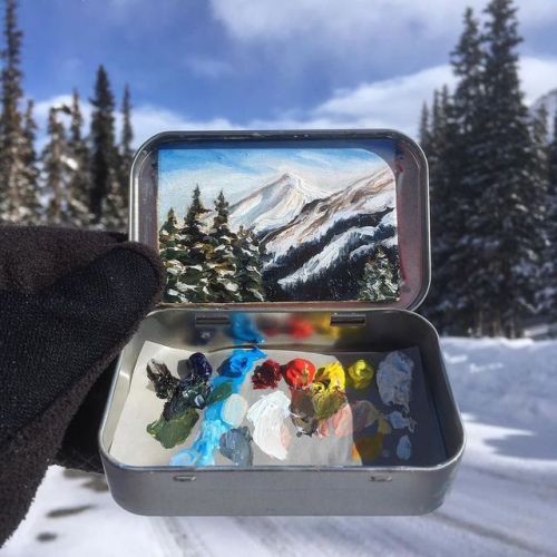 wnq-writers: culturenlifestyle:  Stunning Miniature Landscape Paintings on Mint Tins             Colorado-based artist Heidi Annalise illustrates hypnotic landscapes inside mint tins, while showcasing the beauty of their color palette.  The impressionist