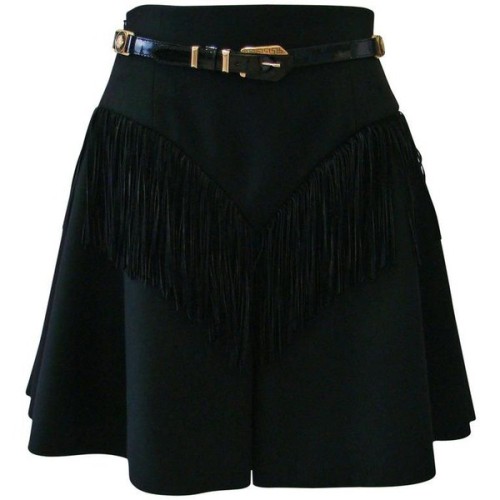 Preowned Atelier Versace Fringed Cowgirl Skirt With Belt Fall 1992 ❤ liked on Polyvore (see more fri