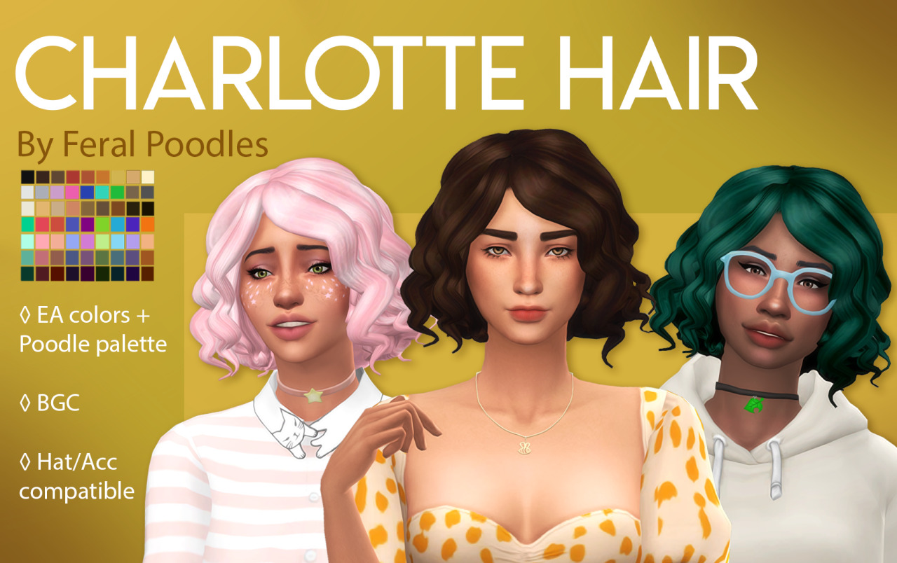 Feral Poodles Sims — Charlotte Hair - TS4 Maxis Match CC Short! Fluffy!...