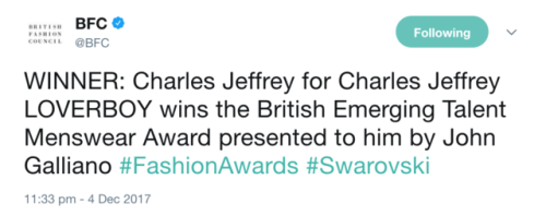 dreamings-free:Charles Jeffrey who created Harry’s three jumpsuits as well as the trousers he 