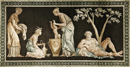 hadrian6: Engravings on silk with scenes from the life of Achilles.  The Sea Goddess Thetis submer