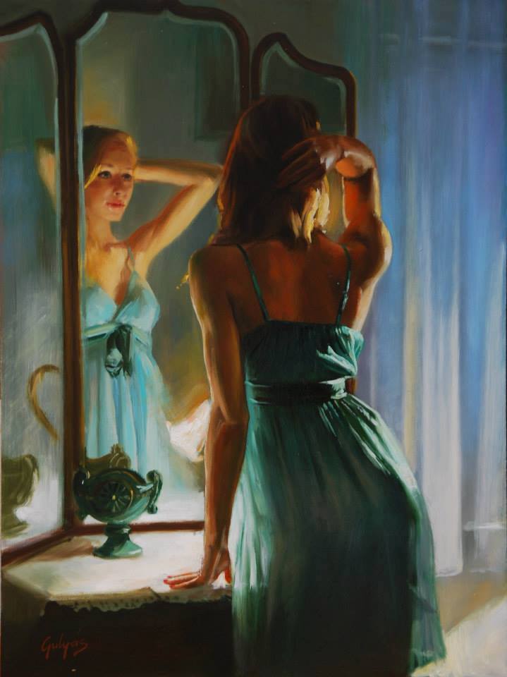 artbeautypaintings:  Mirror - Laszlo Gulyas 