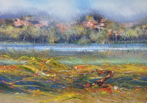 Thomas Gleghorn (b.1925) - Savannah Rain II. Wildman Flood Plain, Kakadu. Mixed media on paper.