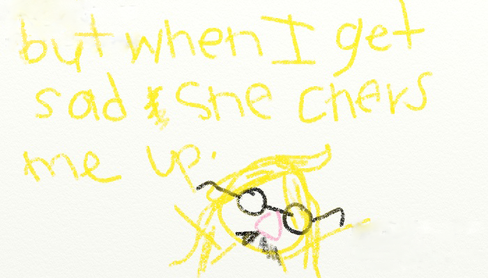 capedinred:  //Testing crayon brush! Ruby had to write about a family member in school!