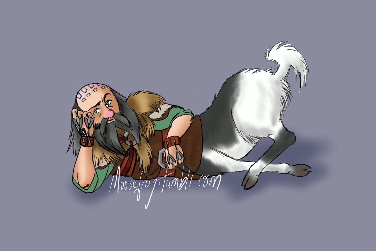 And you all probably thought I was bluffing!
Dwalin the goat-centaur looking all sexyfine. I mean, he probably doesn’t know he looks sexyfine. He’s just taking a break, watching Thorin take a bleating from his nephews. Ha!
Apparently, I still don’t...