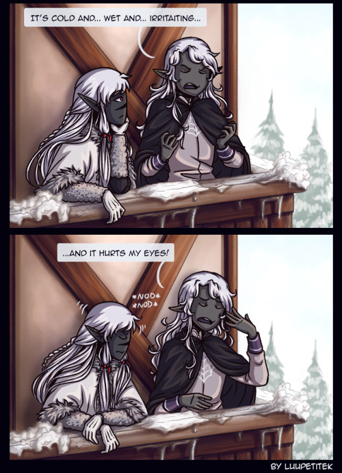 raveniaworld: When two grumpy drow meets :v Featuring a special guest, Zireath! And yes, that’s a S