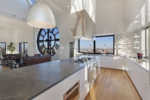 Old clock tower that has been converted into a penthouse apartment.