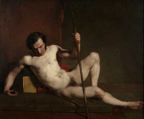 William Etty (1787-1849)Male Nude Leaning on Staff 