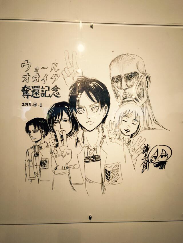 Isayama Hajime created a live sketch of Levi, Mikasa, Eren, Colossal Titan, and Armin