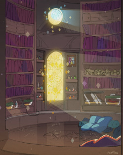 klaskysucks:  mike-hiscott:  Tuesday Prompt: Gem RoomDid up today’s prompt before bed.   Books, bugs, and bottles!  Wow! Looks like a legit S.U. background!