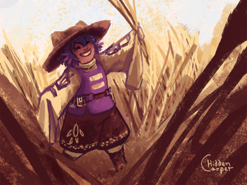 [ID: OneShot fanart. A digital artwork in brown, beige and purple tones. It depicts Niko in their ha