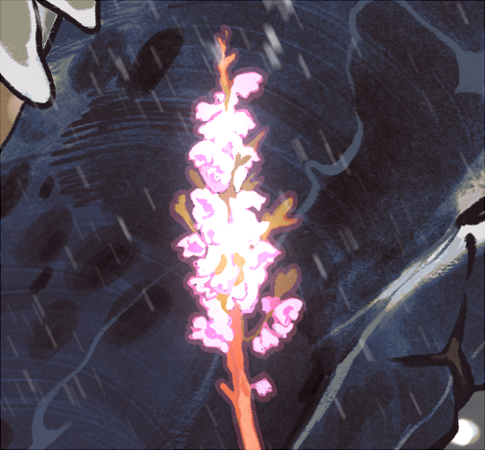 Detail shot of the first image. This shows the glowing sprig of heather, which is semi-translucent and dreamlike, with small purple flowers.
