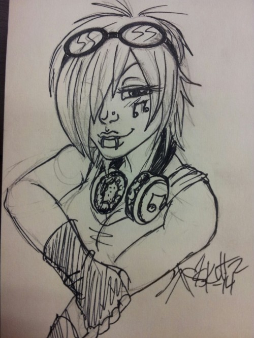 Vinyl Scratch sketch at work. Trying to get good at faces and people again.  Sooooooooooo fucking rusty