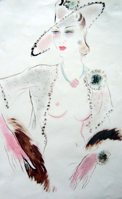 cg54kck:  Veris (Zamazal) Jaroslav  “A Lady in a Hat”  coloured drawing ink on paper