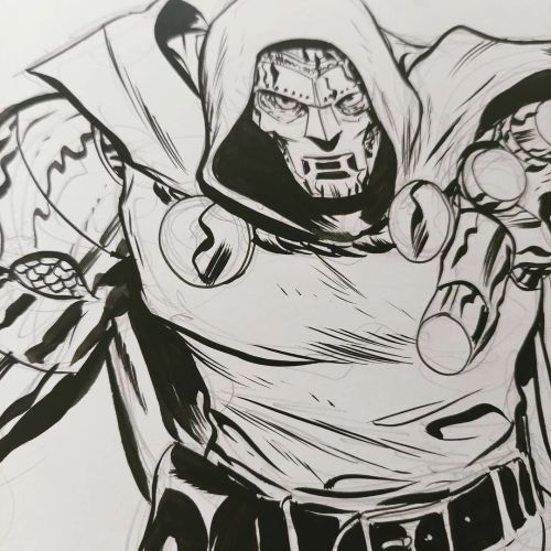 Dr Doom wip, Pitt pen, India ink, brush #doctordoom #fantasticfour #marvel #stanlee #jackkirbyhttp