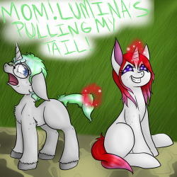 askinquiry:  ((Anyone remember Quizlet and Lumina? I just wanted to draw them again, so yea. And The bottom one is a kind of mod pony for me and my friend, who I must see today -__-” Wish me luck.))  D'aww that first pic &gt;w&lt;